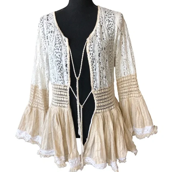 Boho flared multi lace cardigan Bohemian People Chloe Laetitia Paris - Picture 2 of 13